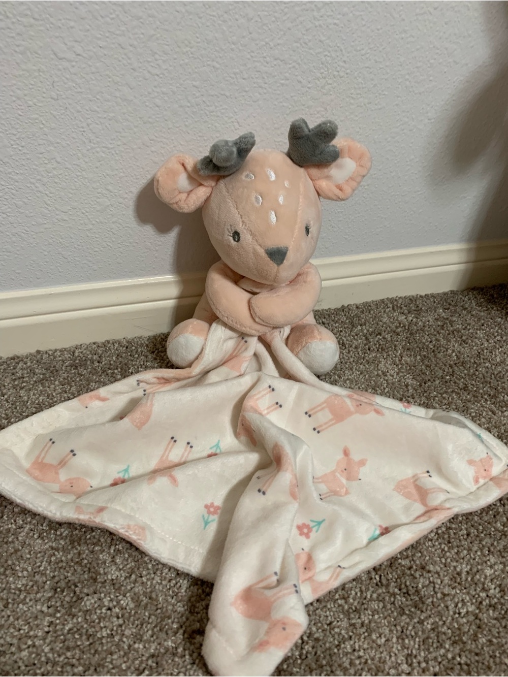 Bon Bebe Plush Fawn Deer Lovey Soft Security Blanket Peach White